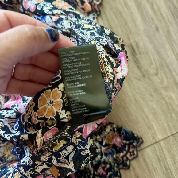 Free People Milania Cotton Midi Dress Black Combo Floral Print Sz L Boho Cottage - Picture 7 of 13